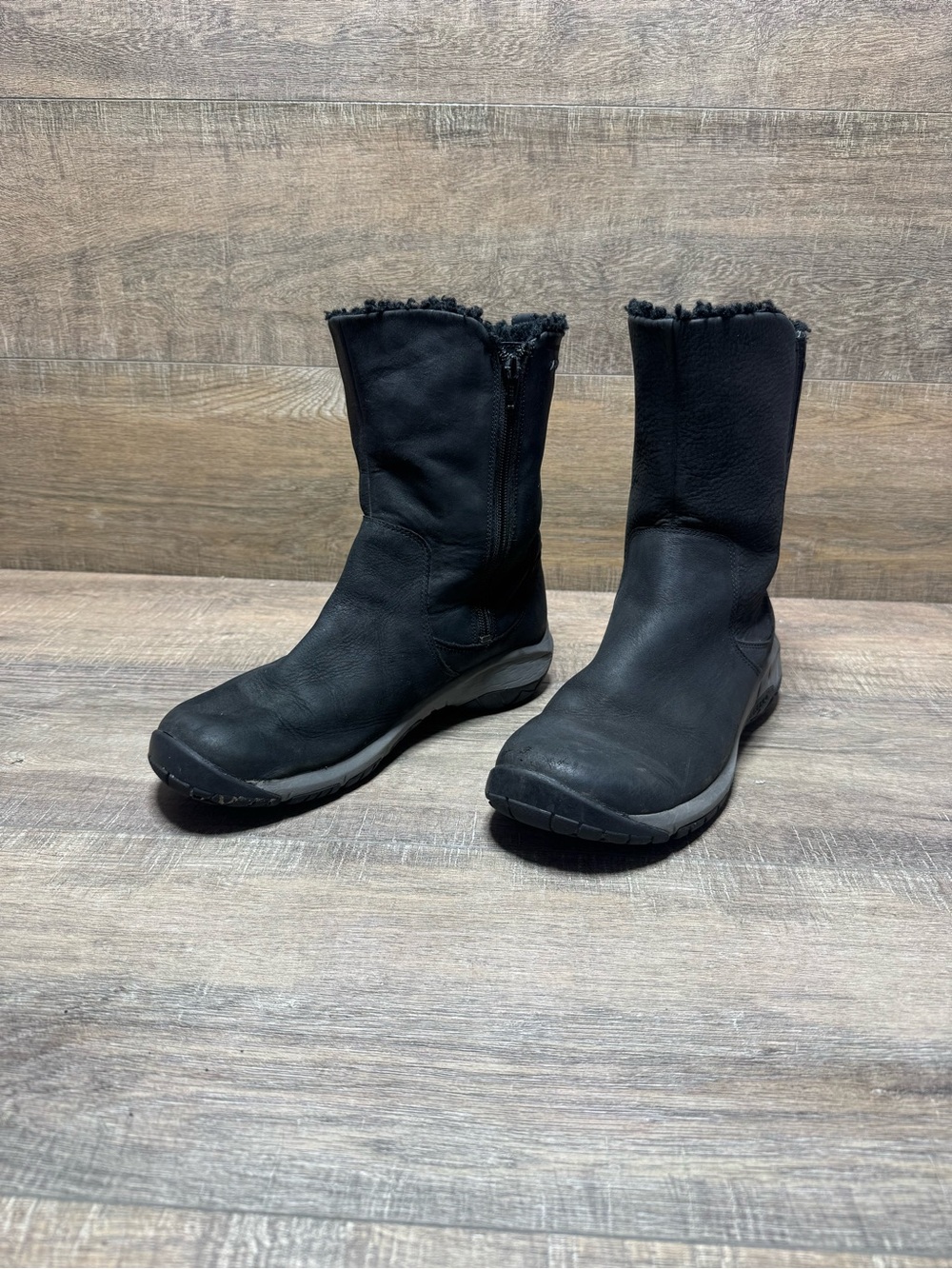 Merrell Black Leather Mid-Calf Zip Combat Boots